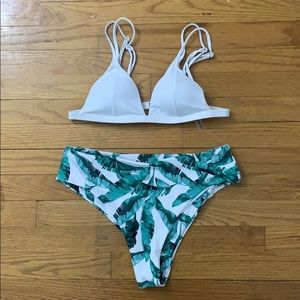 New High-Waisted Palm Print Swim Suit